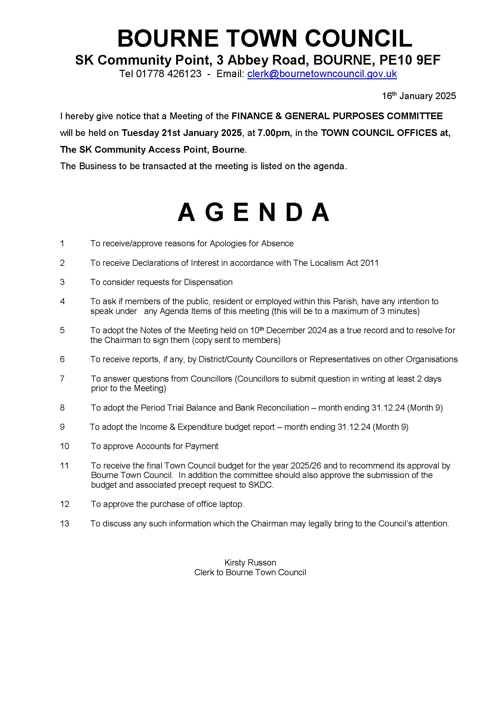 Agenda and notice 21 01 25