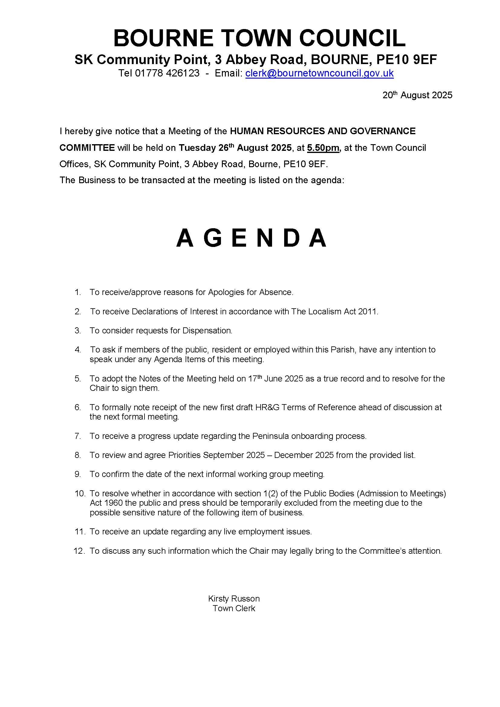 Agenda and notice 26 08 25