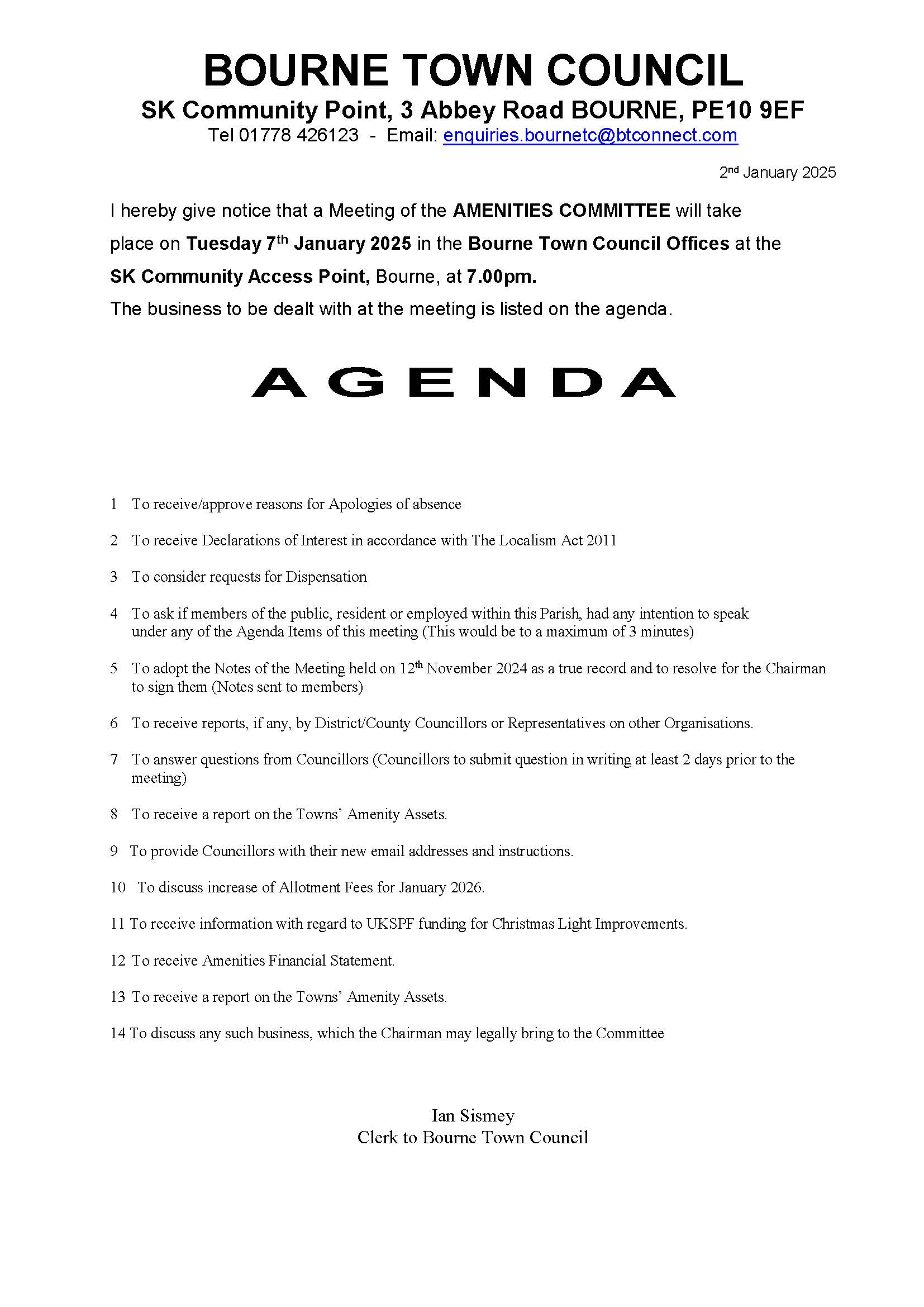 Agenda and notice amenities 07 01 2025