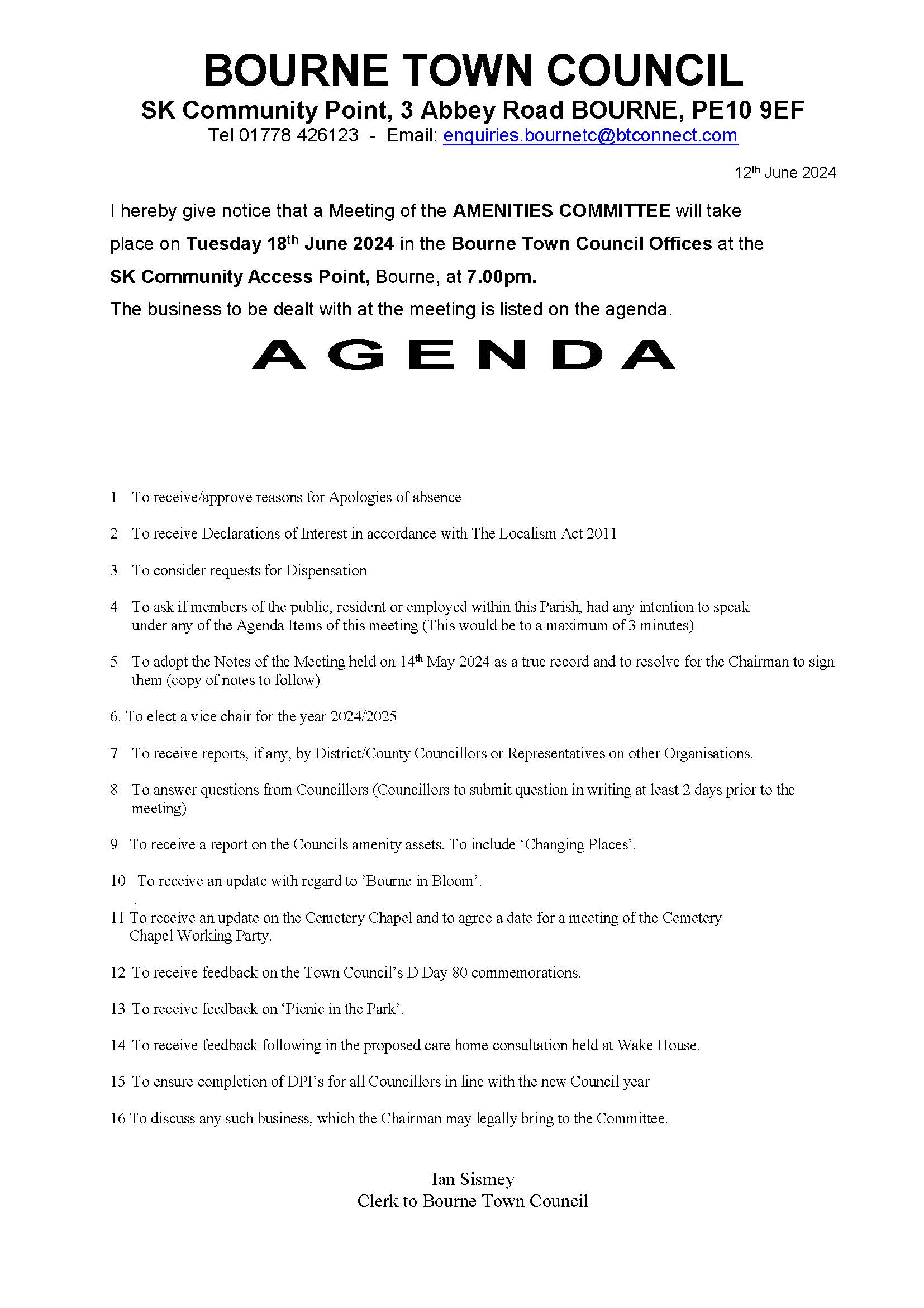 Agenda and notice amenities