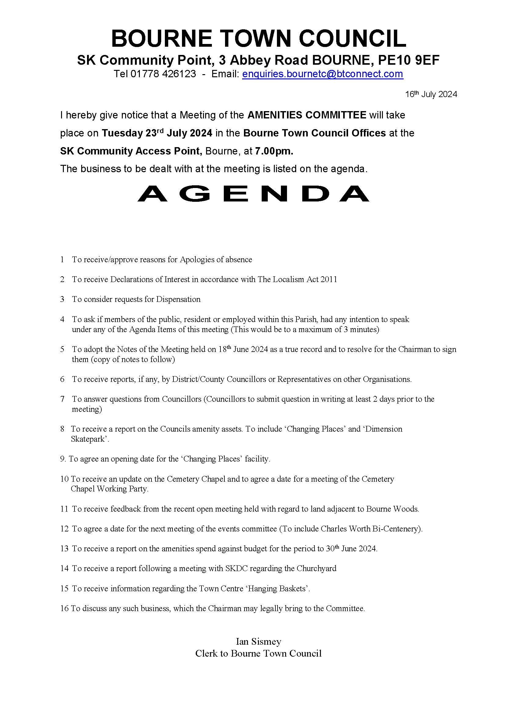 Agenda and notice amenities 230724