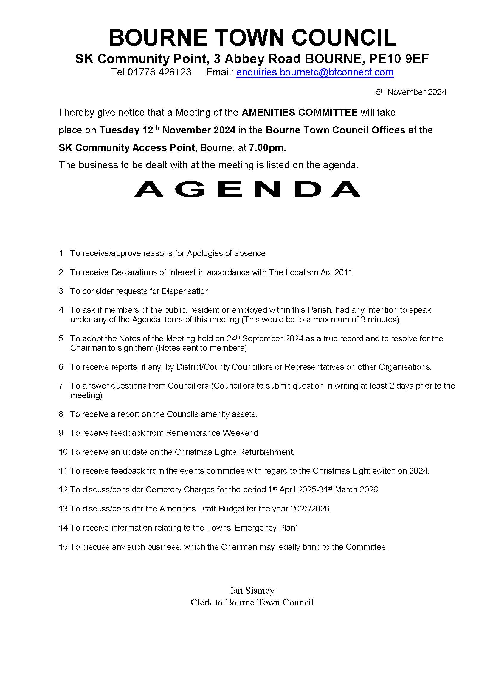 Agenda and notice amenities