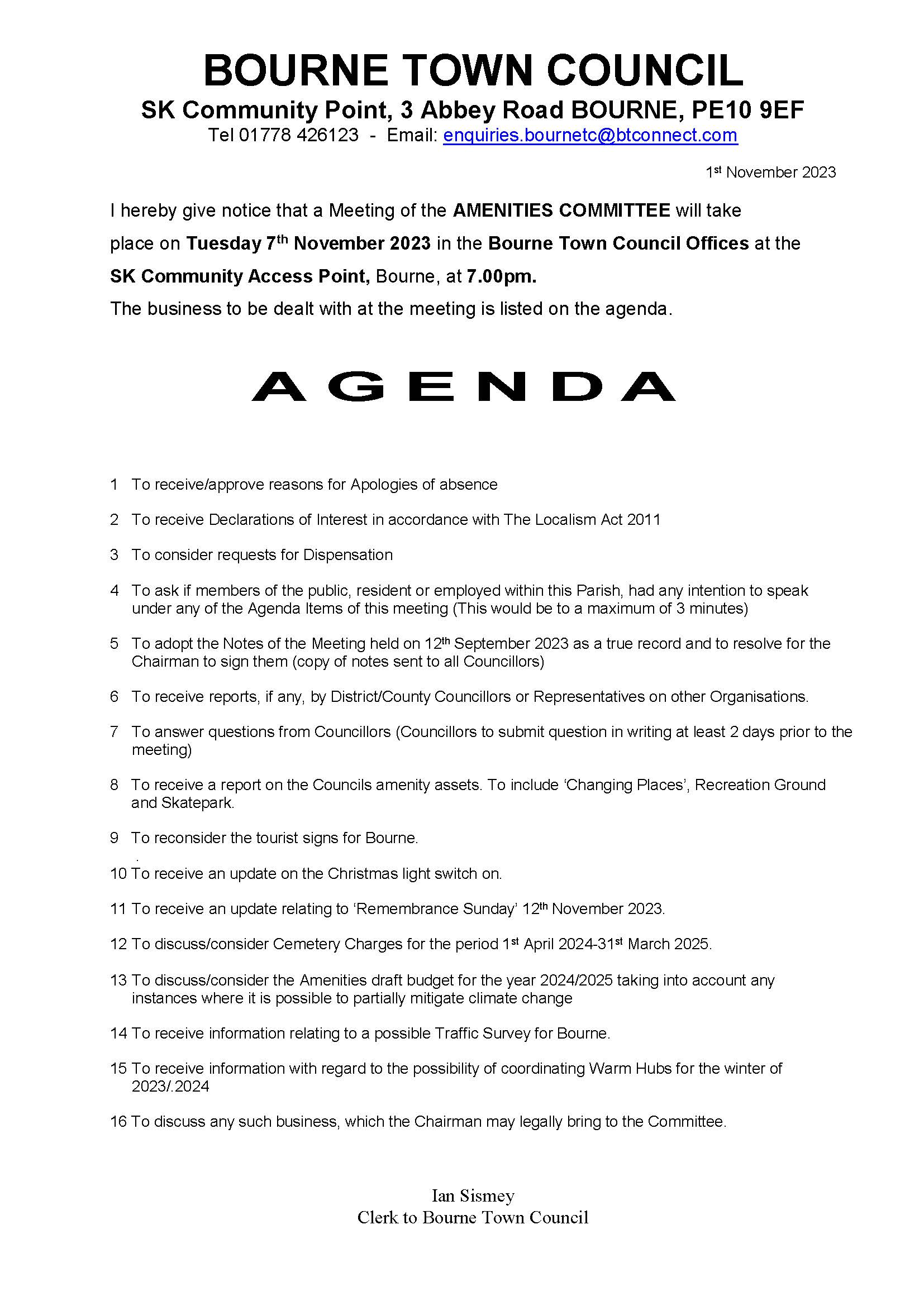 Notice and Agenda - Amenities Meeting 07/11/2023