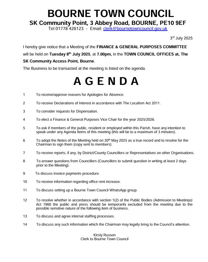 Agenda and Notice - Finance & General Purposes Committee Meeting 8 July 2025