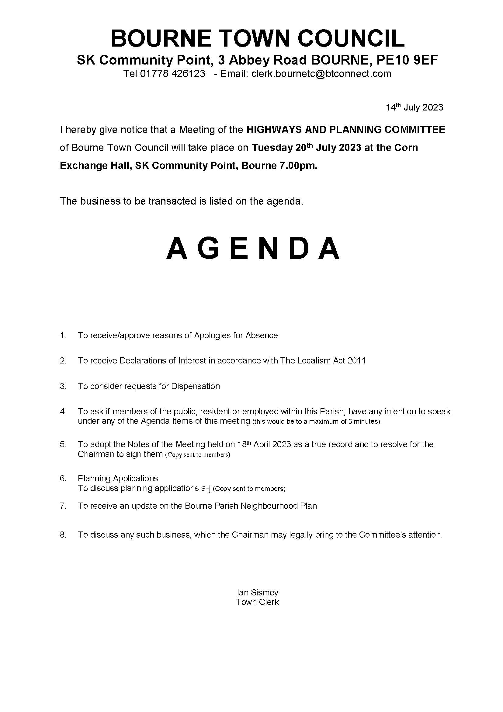 Agenda for planning