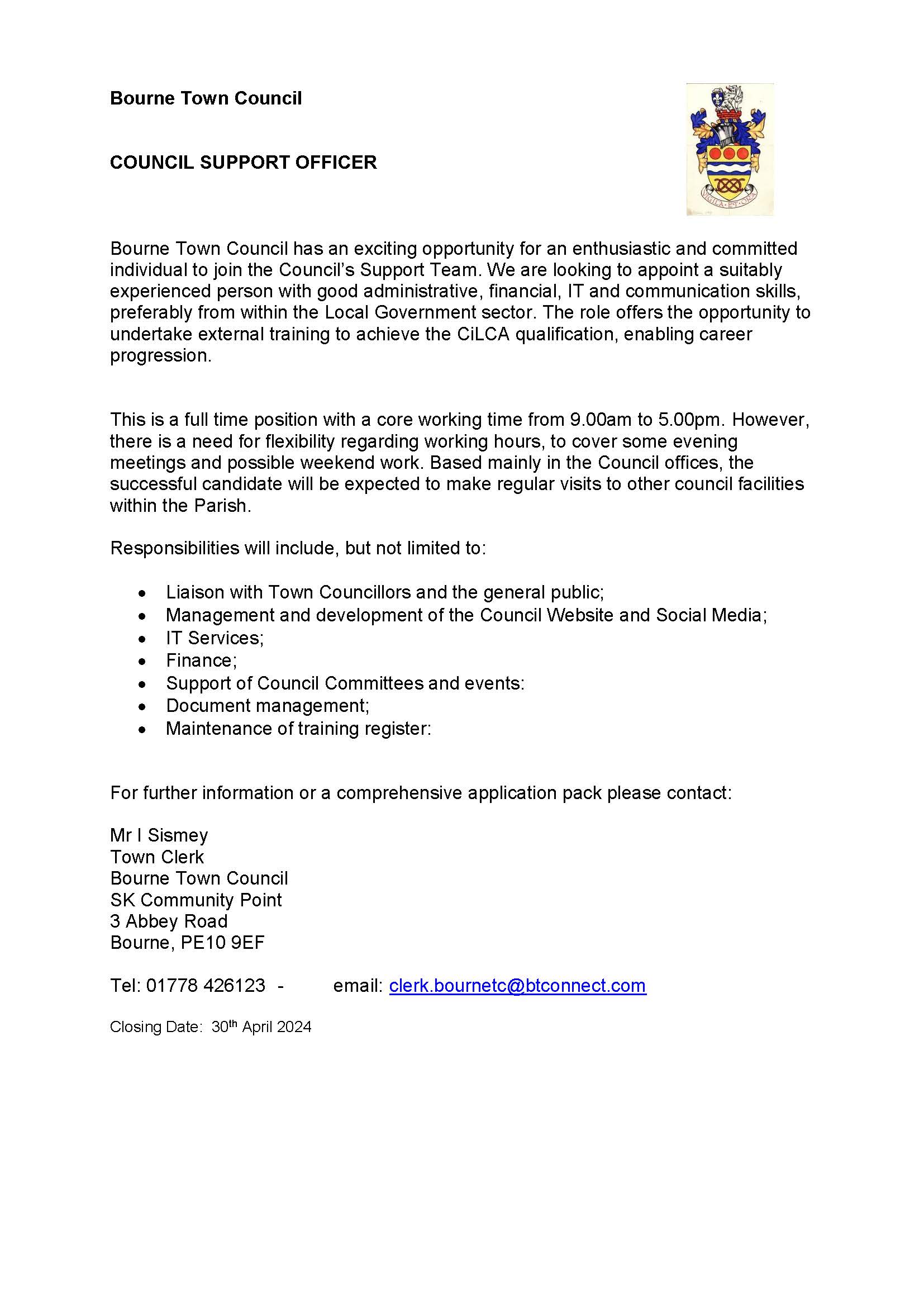 BTC Council Support Officer Vacancy