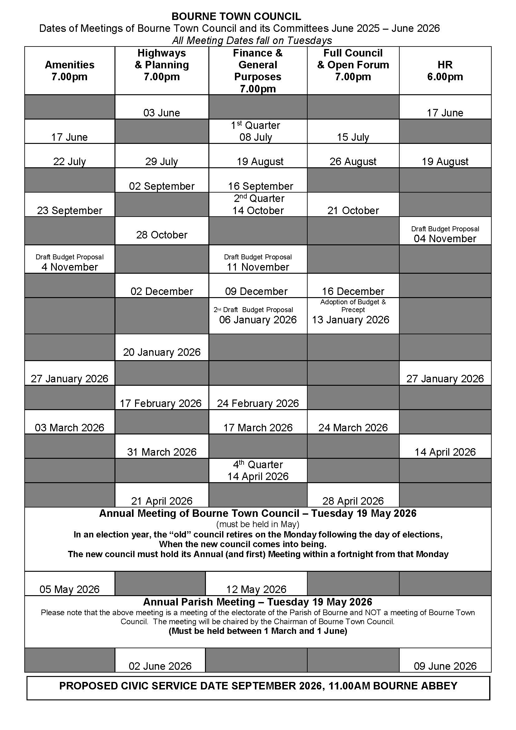 Dates for mtgs 25 26