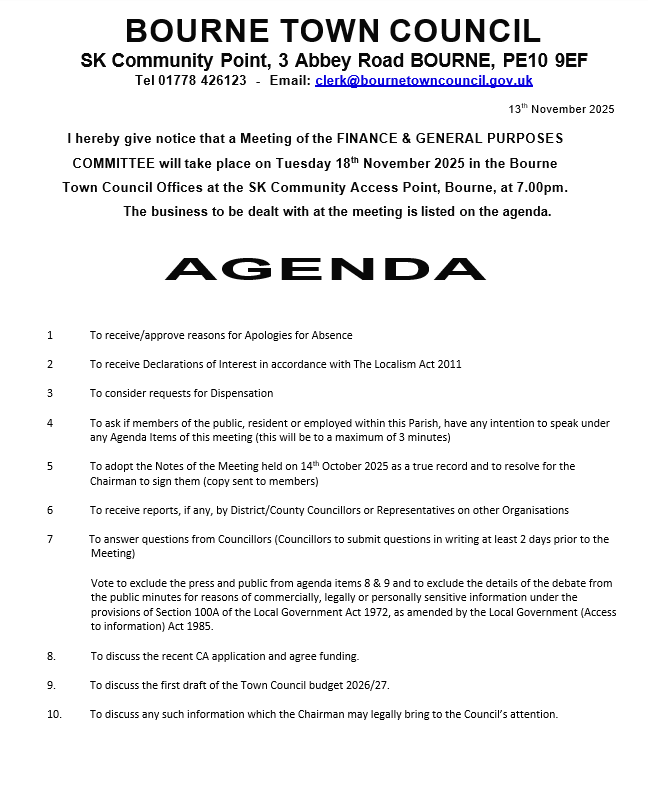 Please see the notice and agenda 