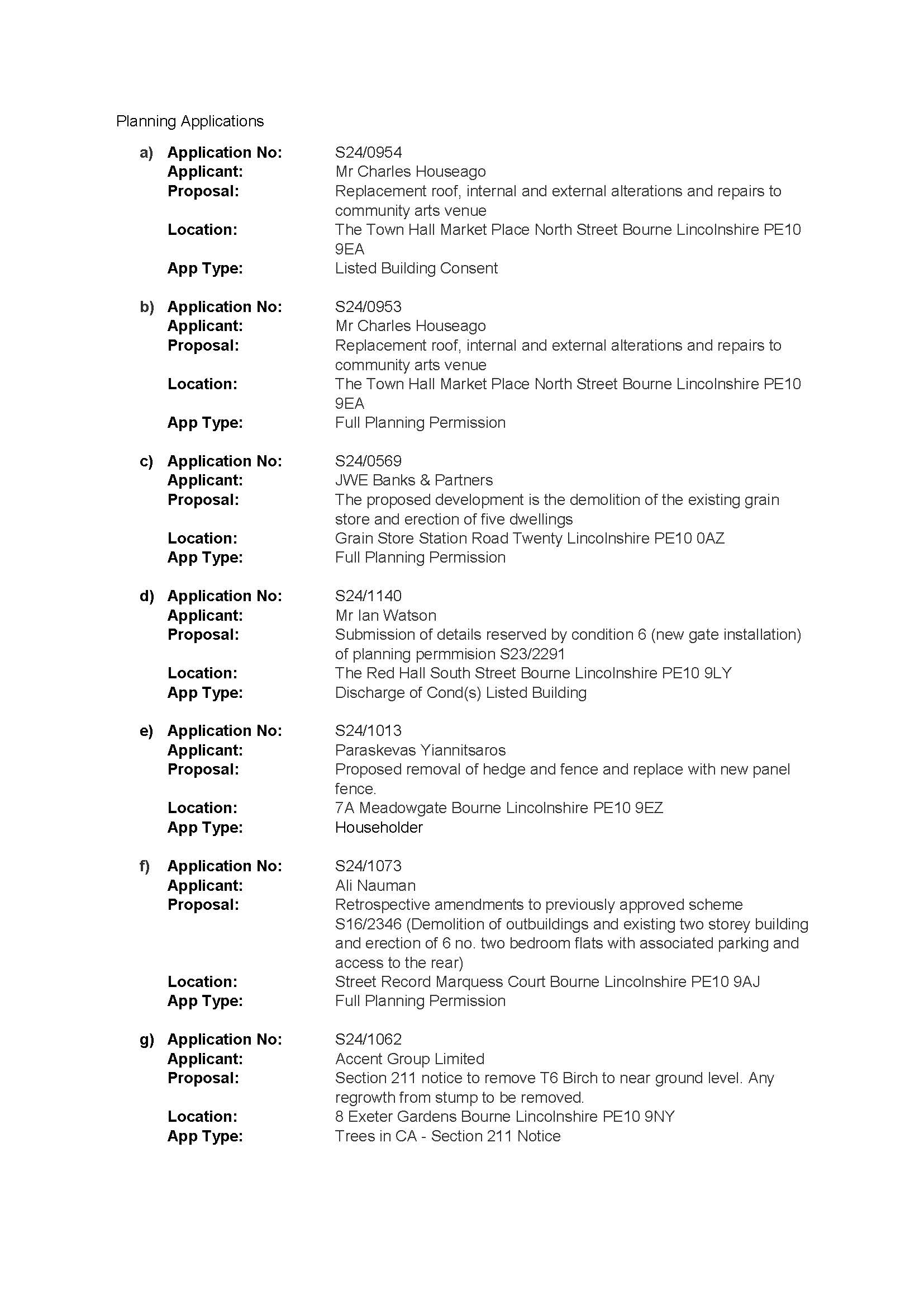 Proposed  Planning Applications